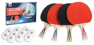 Sunflex Table Tennis Set Rundlauf - 4 Rackets with pimples outside, without sponge + 10 Balls